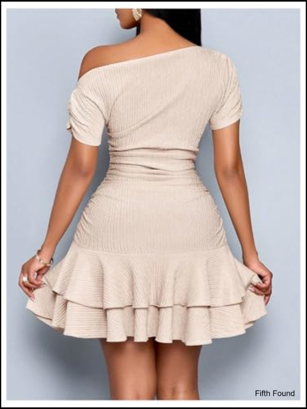 Off Shoulder Short Sleeve Ruffle Mini Dress Fit and Flare - Picture 3 of 5